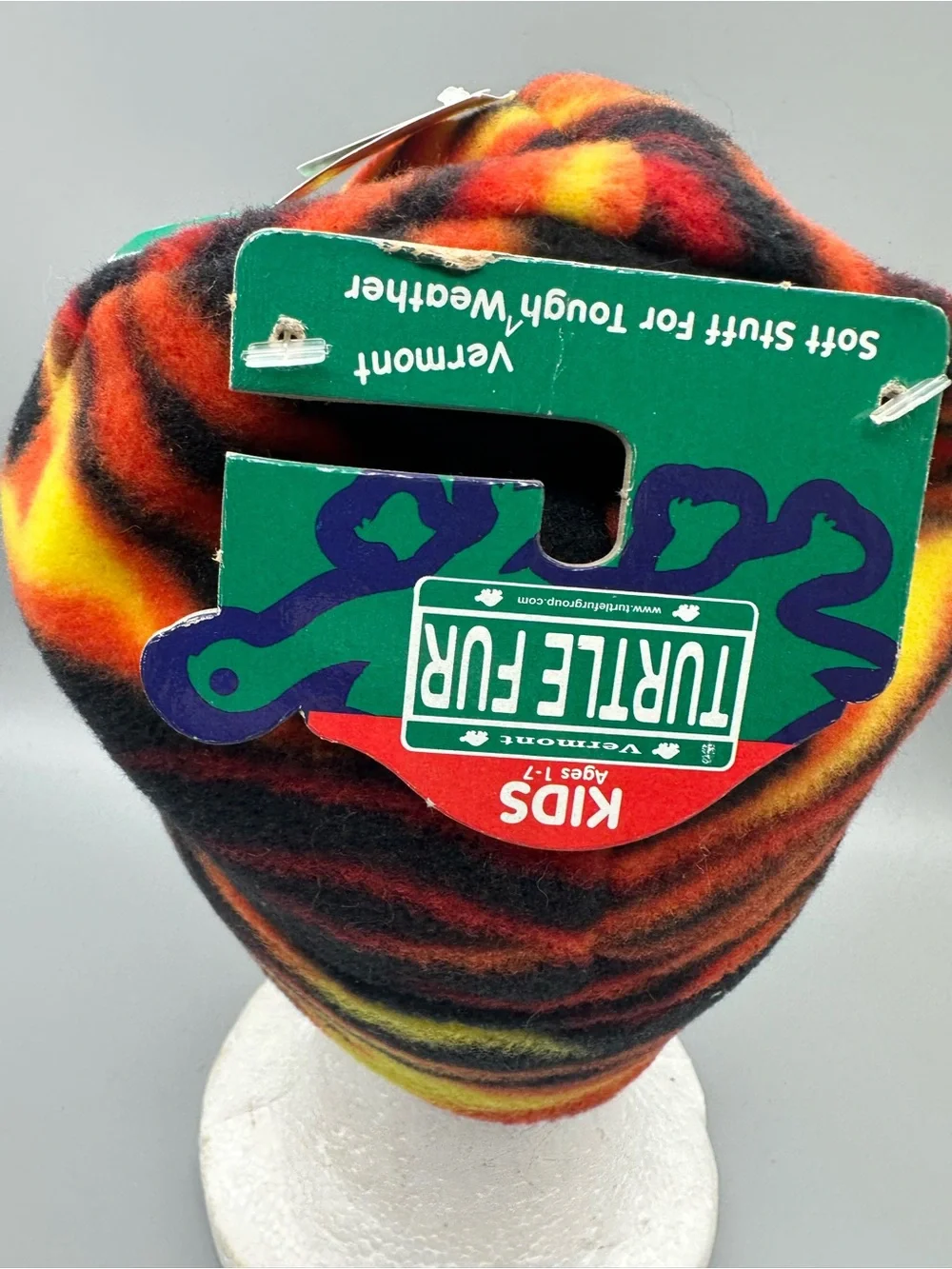 Turtle Fur Kids Fleece Beanie Hat Orange Yellow Black Flame Stripe Ages 1-7 NEW